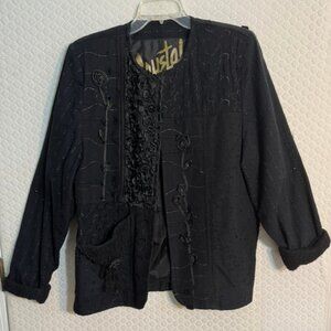 VTG Crystal Handwoven Embellished Black Jacket - Intricate Detail - Size M  EUC